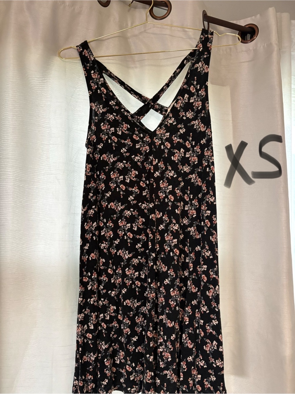 Kohl's Black Maxi Dress with Pink Floral Print and Crisscross Back